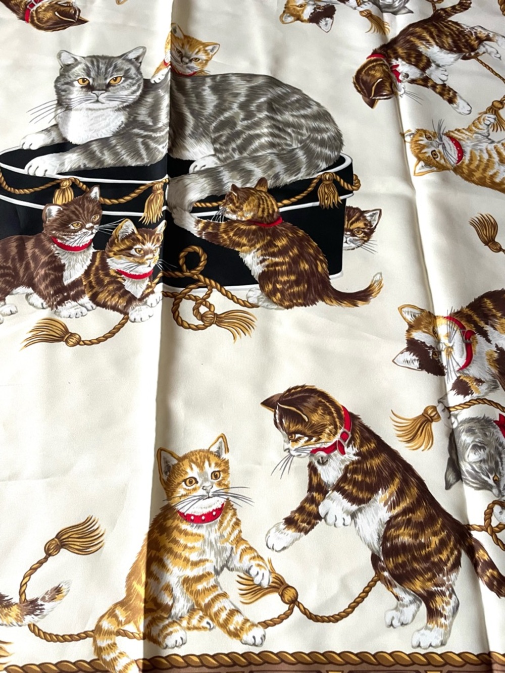 Cat Print Silk Style Scarf Neutral  Kitten Square Designer-Inspired Pet Scarf - Picture 3 of 5